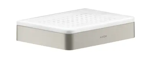Seifenschale oder Ablage in Edelstahl-Optik mit perforierter, transparenter Abdeckung. Das Produkt ist von der Marke AXOR.
